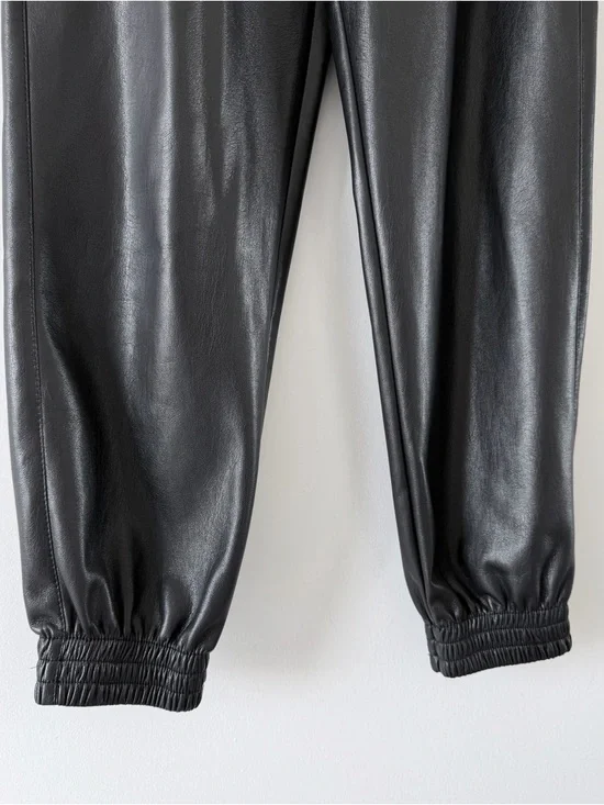 Babaton Faux Leather Jogger Pants Black High Rise Elastic Waist Size XS - Picture 8 of 15
